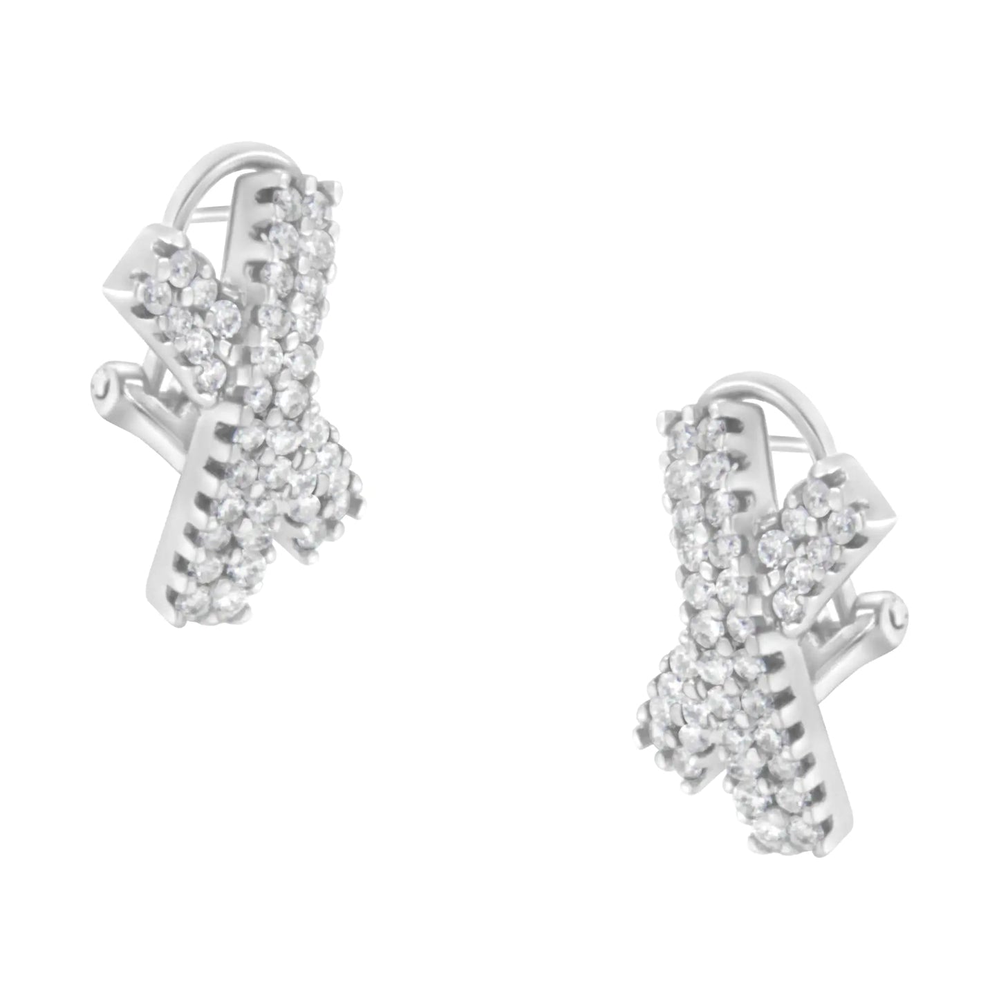 14K White Gold 2.0 Cttw Round-Brilliant Cut Diamond Domed X Shaped Omega Back Stud Earrings (H-I Color, I1-I2 Clarity) WEM Support (www.WEM.support)