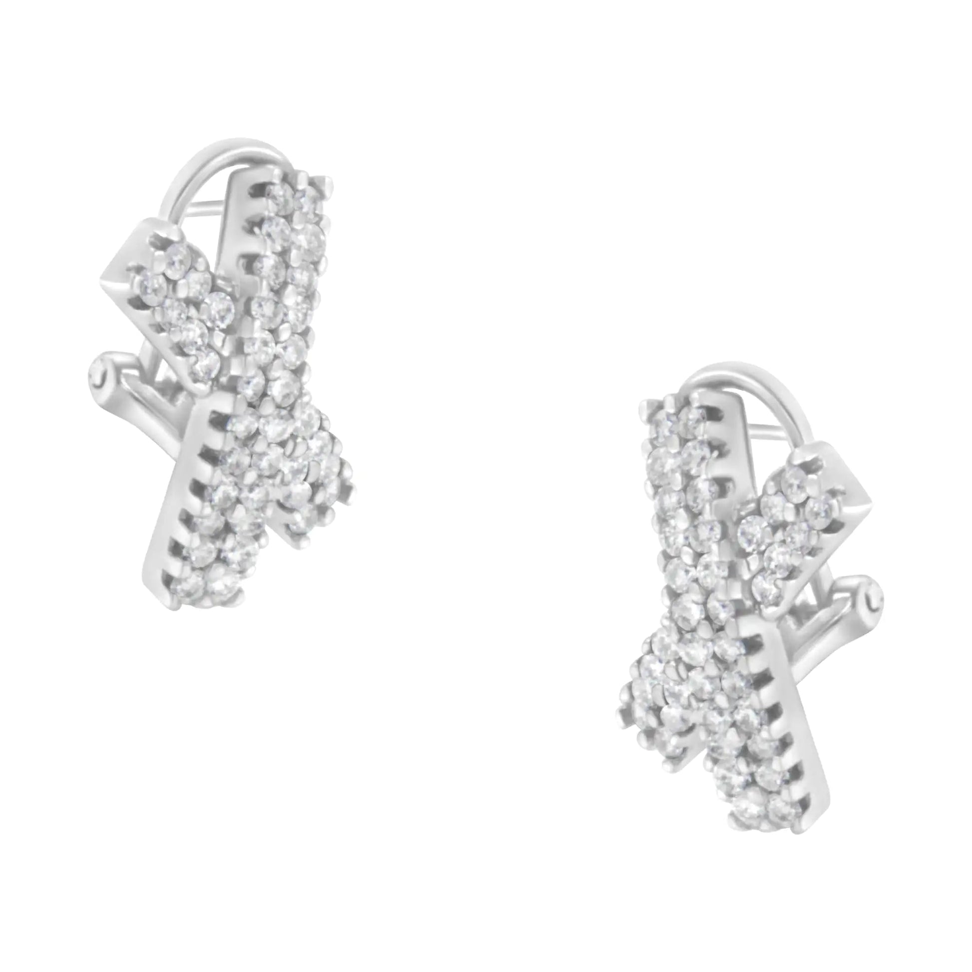 14K White Gold 2.0 Cttw Round-Brilliant Cut Diamond Domed X Shaped Omega Back Stud Earrings (H-I Color, I1-I2 Clarity) WEM Support (www.WEM.support)