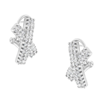14K White Gold 2.0 Cttw Round-Brilliant Cut Diamond Domed X Shaped Omega Back Stud Earrings (H-I Color, I1-I2 Clarity) WEM Support (www.WEM.support)