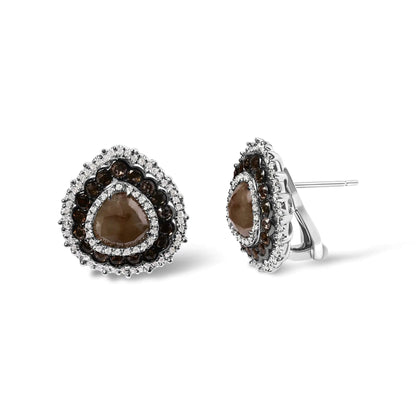 14K White Gold 3 3/4 Cttw Fancy Color Rose Cut Trillion Shaped Triple Halo Stud Earring (Fancy Color, I2-I3 Clarity) WEM Support (www.WEM.support)