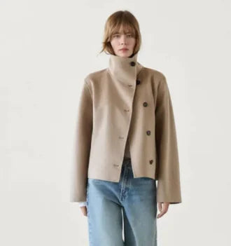 Wool Blend Turtleneck Coat Single Breasted Casual HejK.com