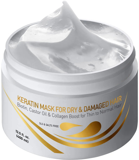 Vitamins Keratin Hair Mask Deep Conditioner - Biotin Collagen Protein & Castor Oil Repair for Dry Damaged or Color Treated Hair - Conditioning Treatment for Curly or Straight Thin Fine Hair 13.5 Fl Oz (Pack of 1) My Store