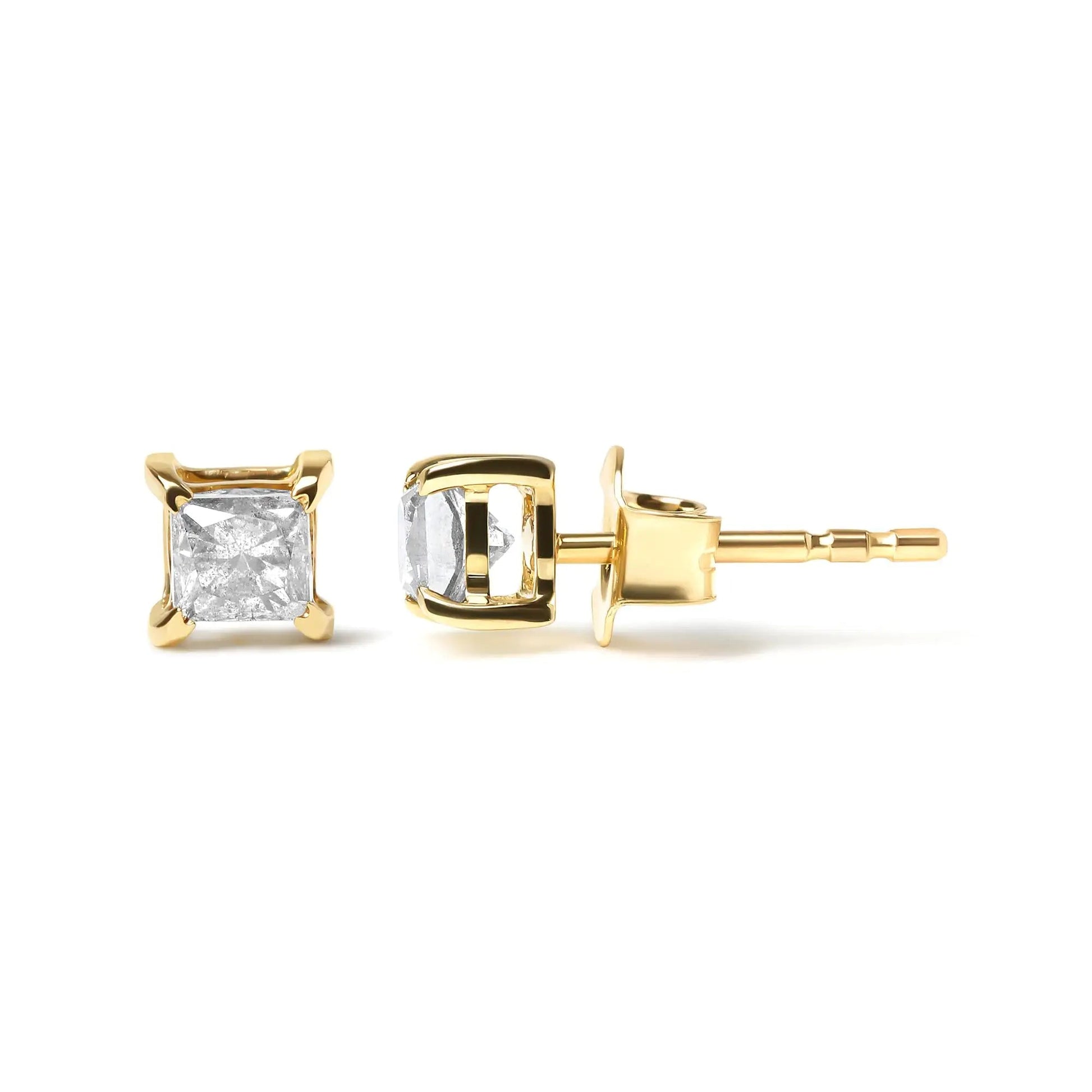14K Yellow Gold 5/8 Cttw Princess Natural Brown Color Diamond 4-Prong  Stud Earrings (Brown Color, VS2-SI1 Clarity) WEM Support (www.WEM.support)