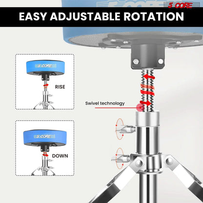 5Core Drum Throne Padded Guitar Stool Swivel Adjustable Drummer Seat Music Chair BLUE VELVET WEM Support (www.WEM.support)