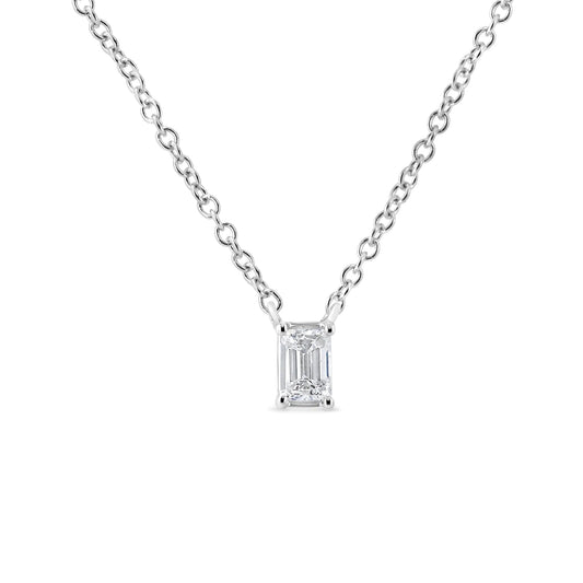 14K White Gold 1/3 Cttw Emerald Shape Solitaire Diamond 18" Pendant Necklace (G-H Color, VS2-SI1 Clarity) WEM Support (www.WEM.support)