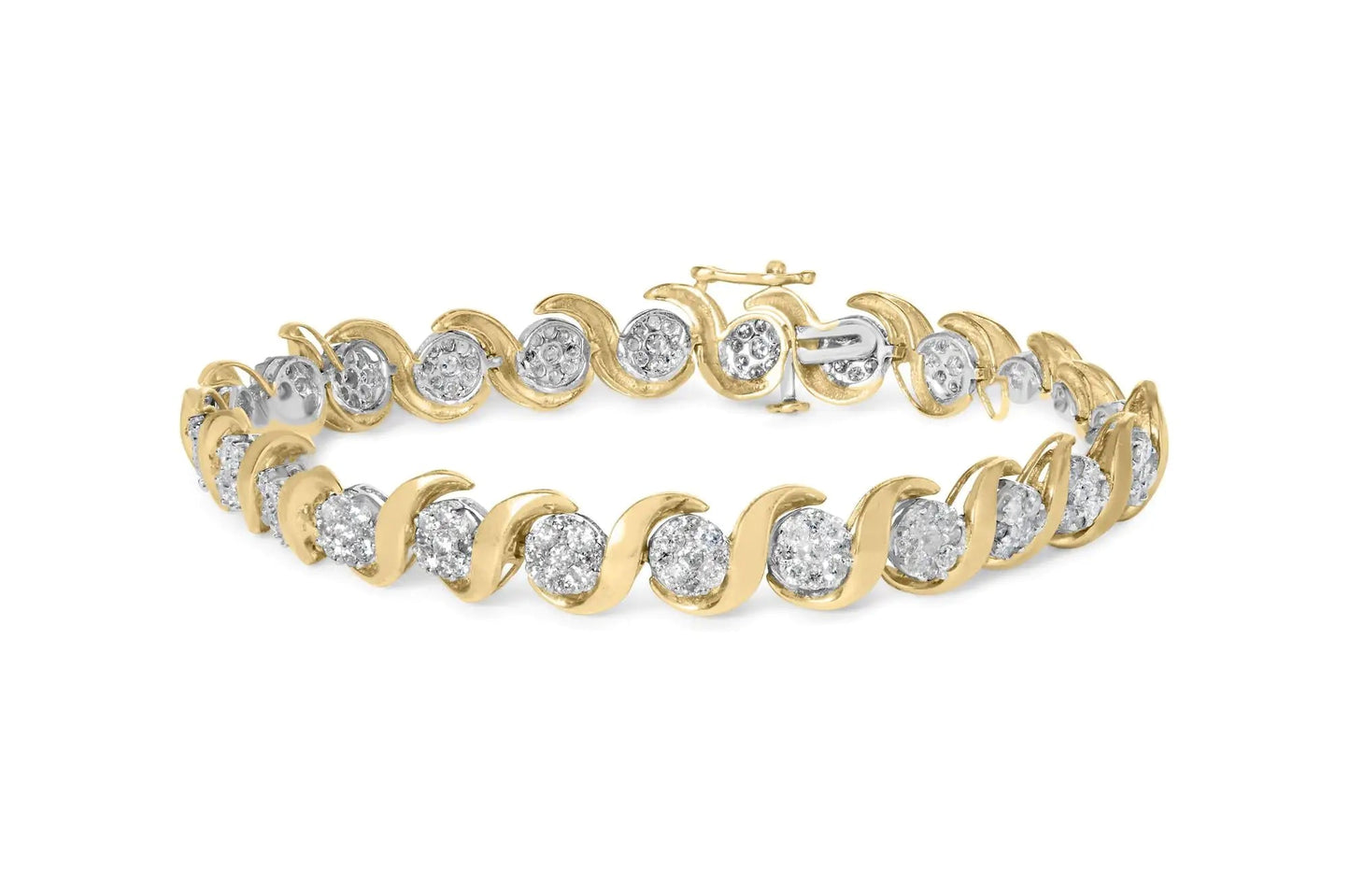 10K Yellow Gold 4.00 Cttw Round-Cut Diamond Floral Link 7.5" Bracelet (H-I Color, I2-I3 Clarity) WEM Support (www.WEM.support)