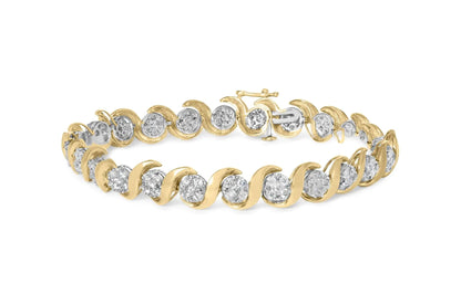 10K Yellow Gold 4.00 Cttw Round-Cut Diamond Floral Link 7.5" Bracelet (H-I Color, I2-I3 Clarity) WEM Support (www.WEM.support)
