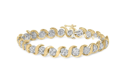 10K Yellow Gold 4.00 Cttw Round-Cut Diamond Floral Link 7.5" Bracelet (H-I Color, I2-I3 Clarity) WEM Support (www.WEM.support)