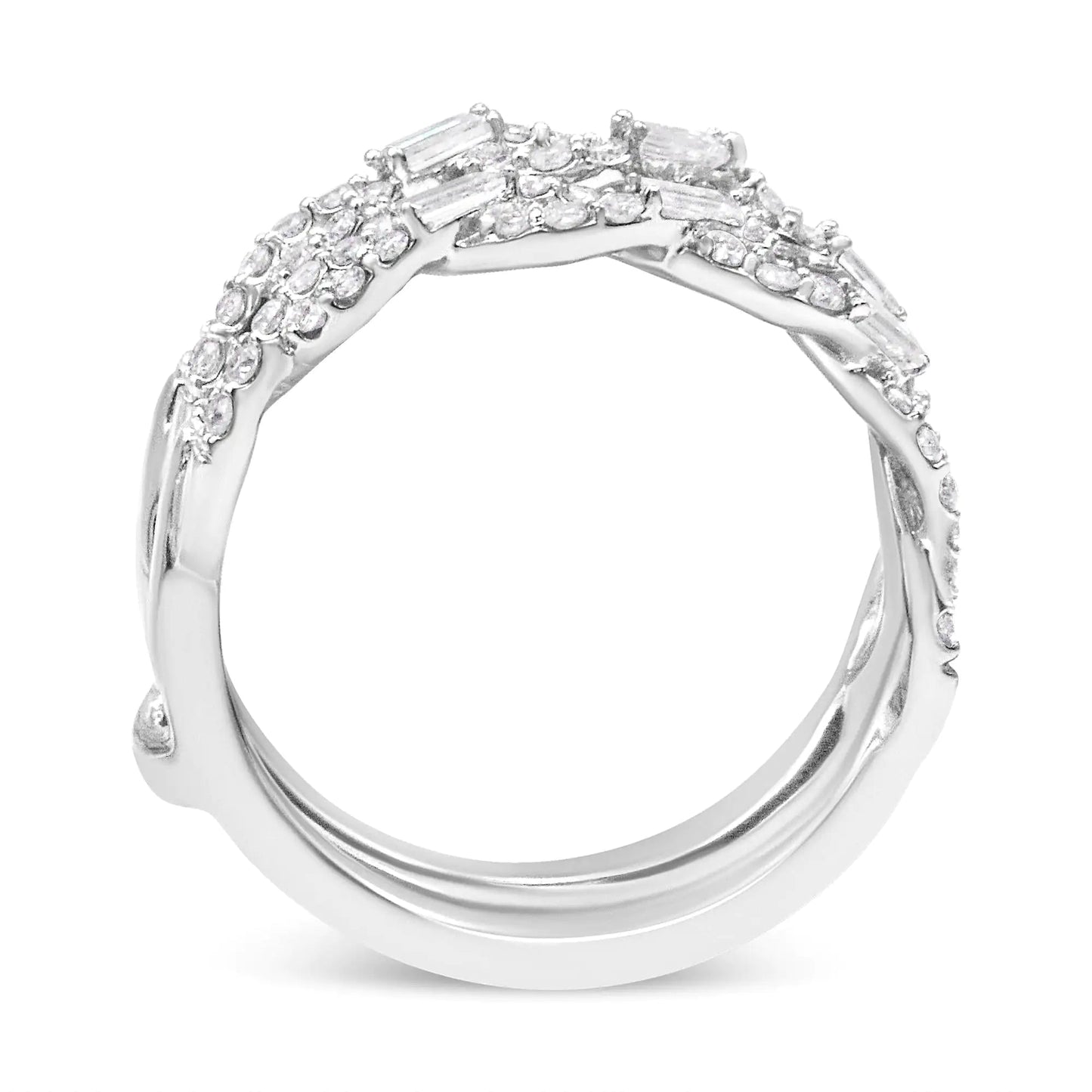 14K White Gold 1/2 Cttw Round & Baguette Diamond Enhancer Wrap Ring Guard Enhancer ( I-J Color, I1-I2 Clarity) WEM Support (www.WEM.support)
