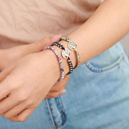Tree Charm African Jasper Braided Yoga Bracelet WEM Support (www.WEM.support)