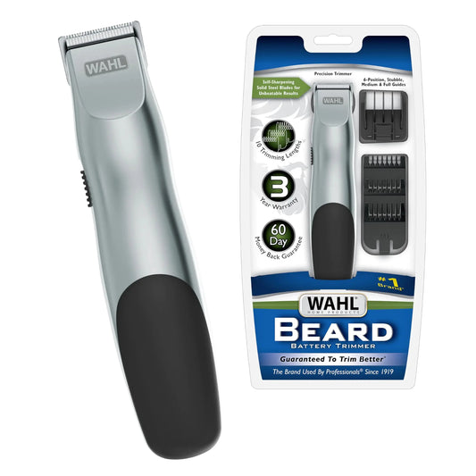 Wahl Groomsman Battery Operated Facial Hair Trimmer for Beard & Mustache Trimming Including Light Detailing and Body Grooming – Model 9906-717V Silver My Store
