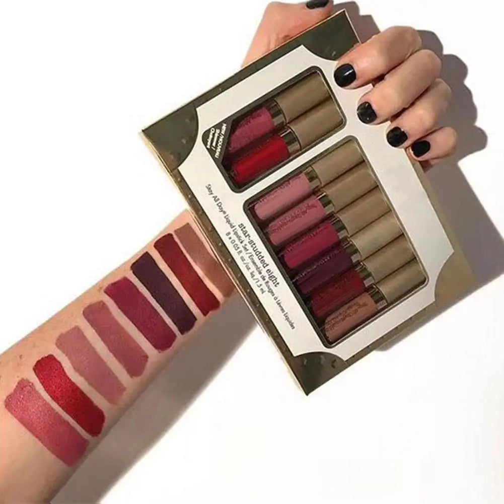 8 Pieces Professional Lip Glaze Gloss Waterproof Makeup Matte Non-sticky Lipstick WEM Support (www.WEM.support)