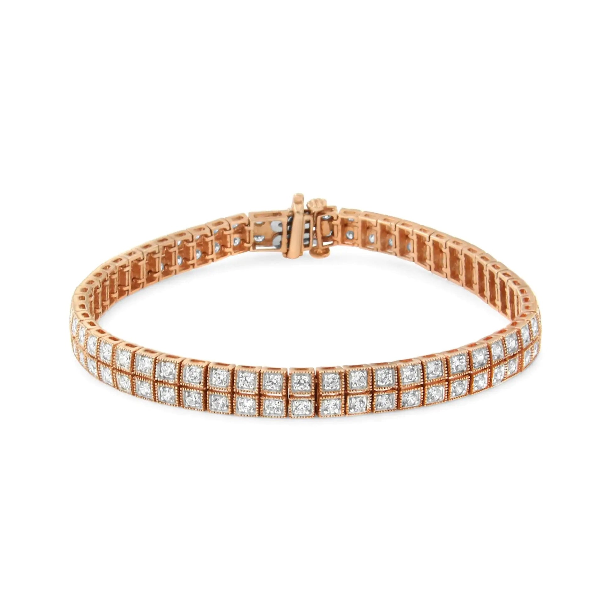 14K Rose Gold 3.0 Cttw Lab Grown Diamond Two Row Milgrain 7" Inch Tennis Bracelet (G-H Color, VS2-SI1 Clarity) WEM Support (www.WEM.support)