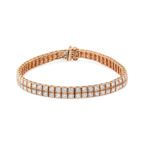 14K Rose Gold 3.0 Cttw Lab Grown Diamond Two Row Milgrain 7" Inch Tennis Bracelet (G-H Color, VS2-SI1 Clarity) WEM Support (www.WEM.support)