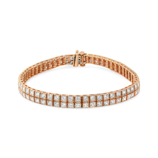 14K Rose Gold 3.0 Cttw Lab Grown Diamond Two Row Milgrain 7" Inch Tennis Bracelet (G-H Color, VS2-SI1 Clarity) WEM Support (www.WEM.support)