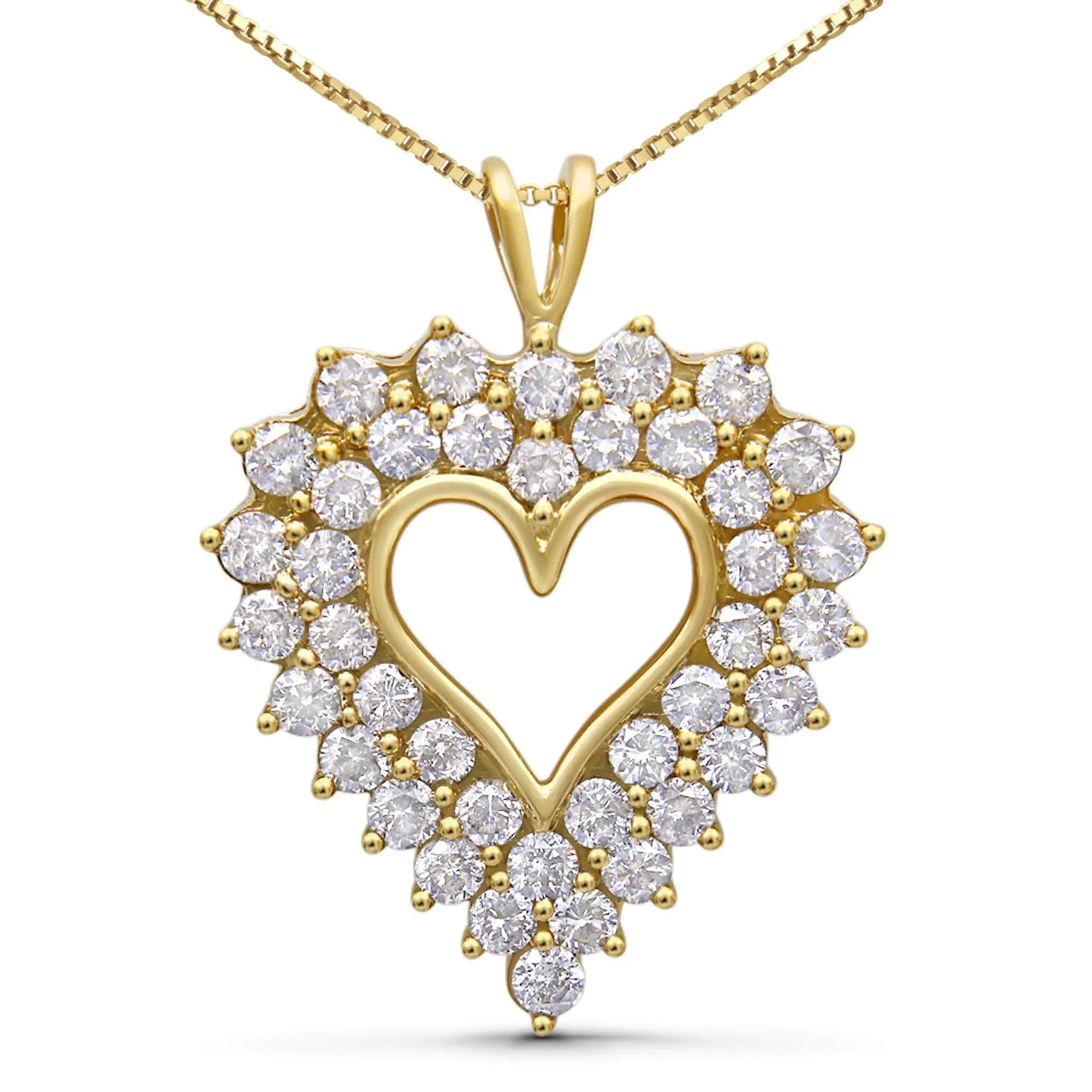 14K Yellow Gold Plated .925 Sterling Silver 4.0 Cttw Diamond Shadow Frame Heart 18" Pendant Necklace (J-K Color, I1-I2 Clarity) WEM Support (www.WEM.support)
