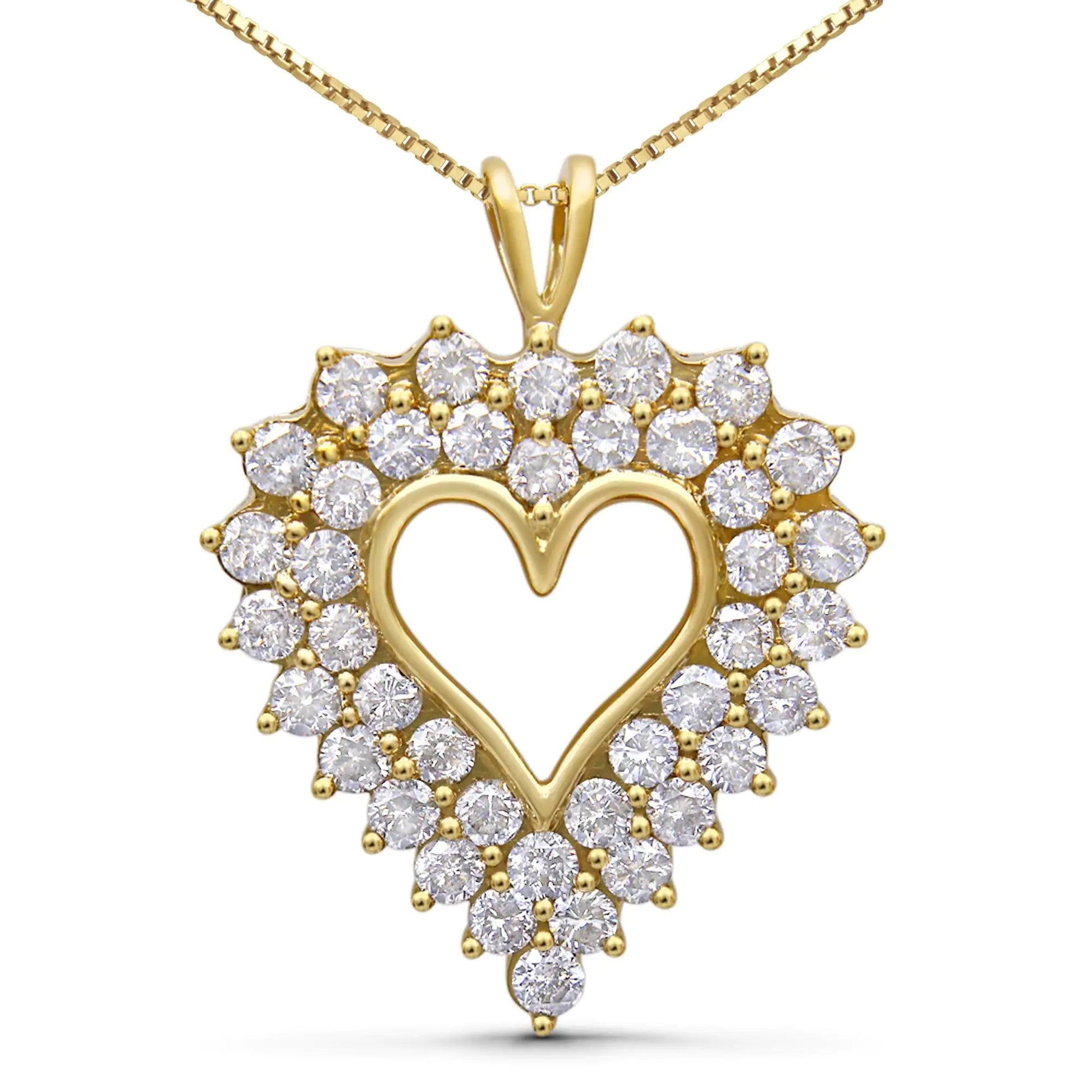 14K Yellow Gold Plated .925 Sterling Silver 4.0 Cttw Diamond Shadow Frame Heart 18" Pendant Necklace (J-K Color, I1-I2 Clarity) WEM Support (www.WEM.support)