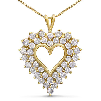 14K Yellow Gold Plated .925 Sterling Silver 4.0 Cttw Diamond Shadow Frame Heart 18" Pendant Necklace (J-K Color, I1-I2 Clarity) WEM Support (www.WEM.support)