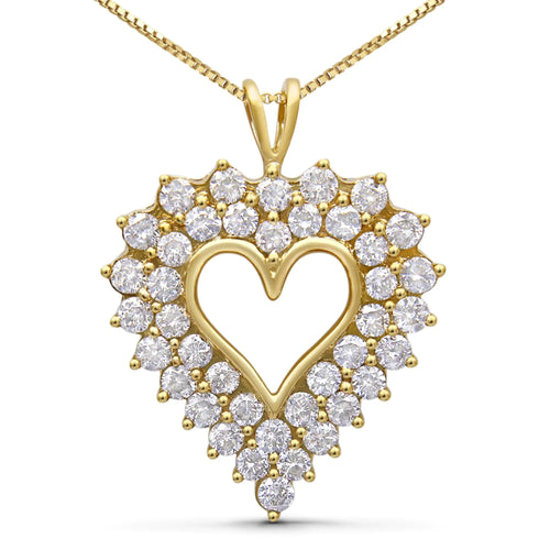 14K Yellow Gold Plated .925 Sterling Silver 4.0 Cttw Diamond Shadow Frame Heart 18" Pendant Necklace (J-K Color, I1-I2 Clarity) WEM Support (www.WEM.support)