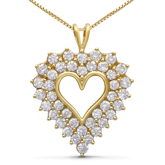 14K Yellow Gold Plated .925 Sterling Silver 4.0 Cttw Diamond Shadow Frame Heart 18" Pendant Necklace (J-K Color, I1-I2 Clarity) WEM Support (www.WEM.support)