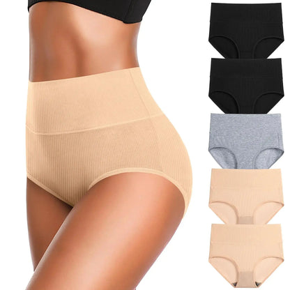 Womens Underwear High Waist Cotton Underwear Soft Underwear Super Stretchy Briefs Full Coverage Panties Women Medium-Large Multi B-5 Pack My Store