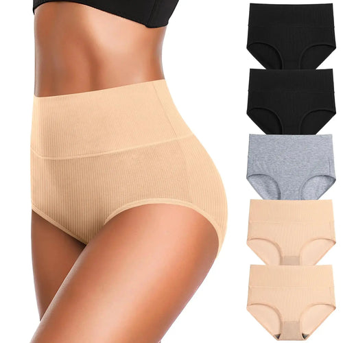 Womens Underwear High Waist Cotton Underwear Soft Underwear Super Stretchy Briefs Full Coverage Panties Women Medium-Large Multi B-5 Pack My Store