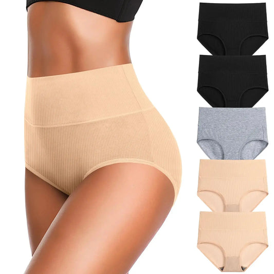 Womens Underwear High Waist Cotton Underwear Soft Underwear Super Stretchy Briefs Full Coverage Panties Women Medium-Large Multi B-5 Pack My Store
