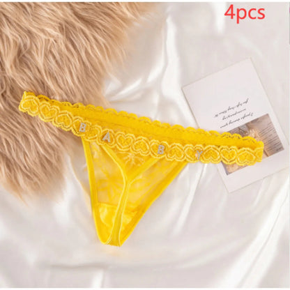 Women's Lace Transparent Rhinestone Letter Shorts WEM Support (www.WEM.support)