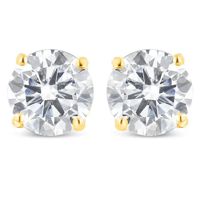 10K Yellow Gold 1-1/2 Cttw Round Brilliant-Cut Near Colorless Diamond Classic 4-Prong Stud Earrings with Screw Backs (J-K Color, I1-I2 Clarity) WEM Support (www.WEM.support)