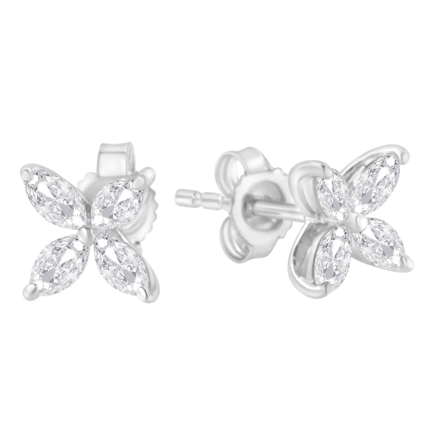 14K White Gold 3/4 Cttw Marquise Diamond 8 Stone Floral Leaf Stud Earrings (H-I Color, SI1-SI2 Clarity) WEM Support (www.WEM.support)