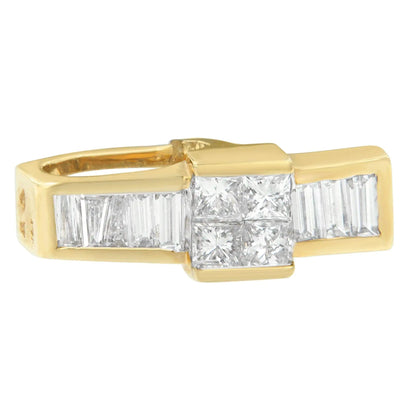 14K Yellow Gold 1 1/10 cttw Baguette and Princess Cut Overlapping Diamond Drop Pendant Necklace (H-I, SI1-SI2) WEM Support (www.WEM.support)