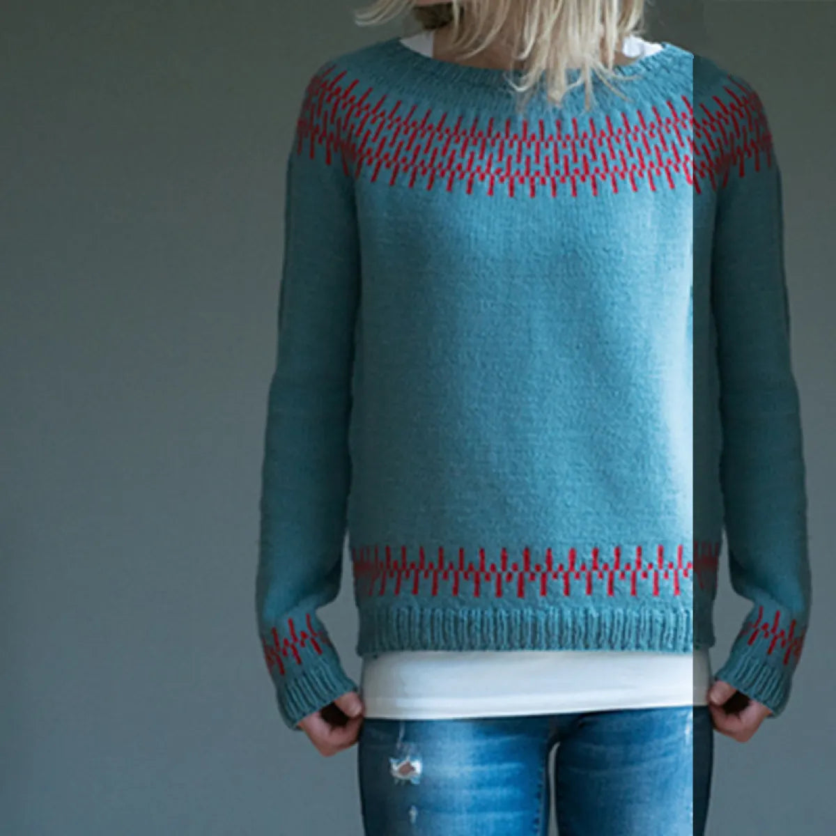 Women's Multicolor Round Neck Loose Knit Sweater WEM Support (www.WEM.support)