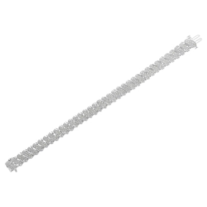 .925 Sterling Silver 3.0 Cttw Diamond Multi Row Cluster Slanted Wave Link 7-¼” Tennis Bracelet (I-J Color, I2-I3 Clarity) WEM Support (www.WEM.support)