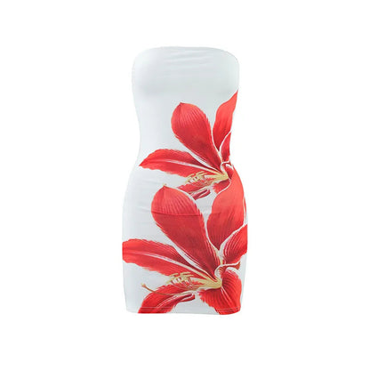 Tube Top Flower Print Slim Sheath Short Dress WEM Support (www.WEM.support)