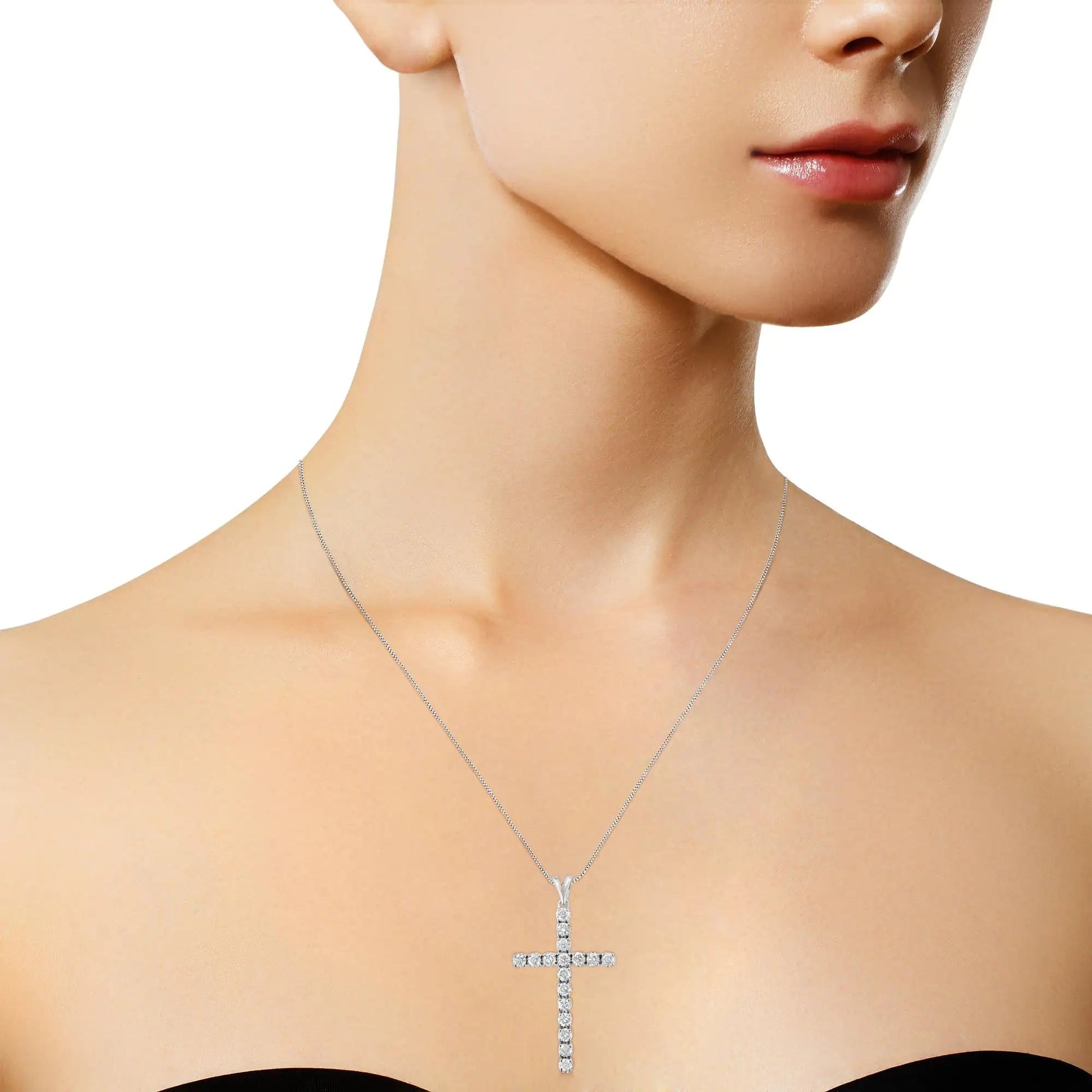 .925 Sterling Silver 2 cttw Classic Prong Set Round-Cut Diamond Cross 18" Pendant Necklace (I-J Color, I2-I3 Clarity) WEM Support (www.WEM.support)