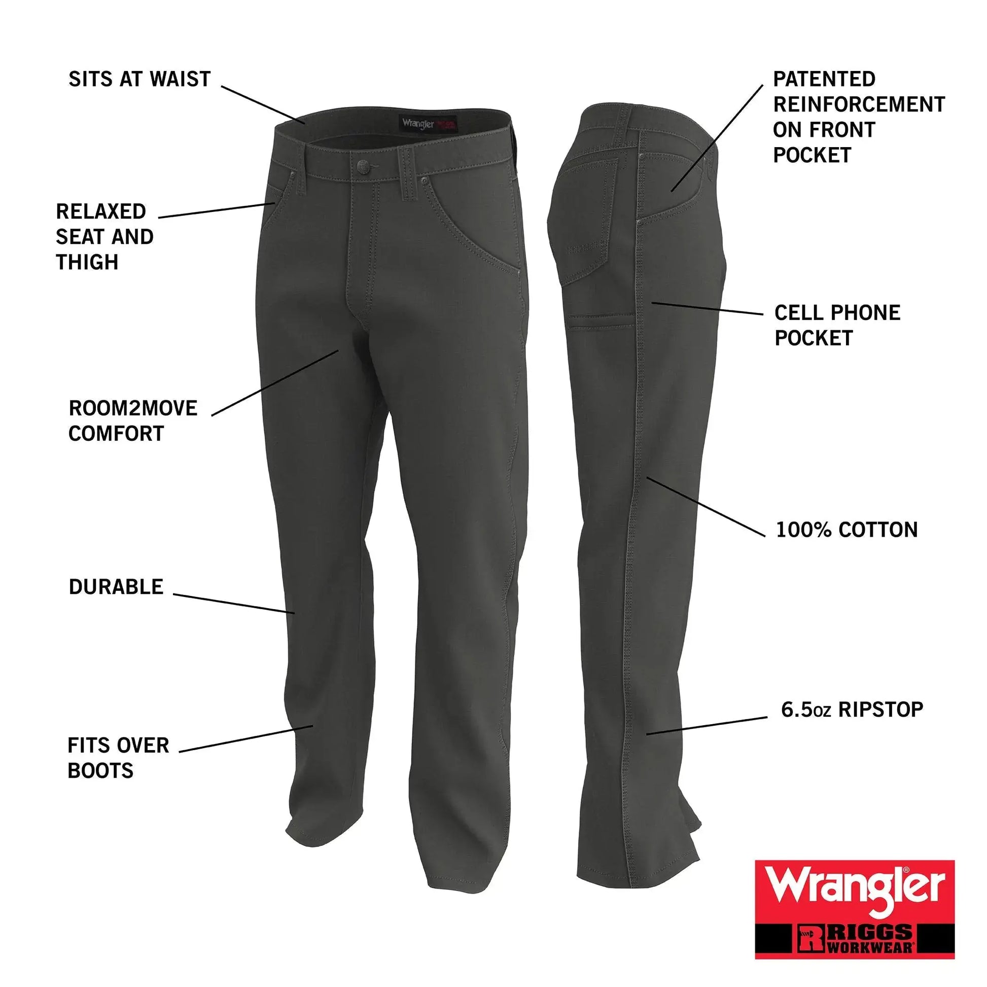 Wrangler Mens Riggs Workwear Technician Work Utility Pants 38W x 36L Dark Khaki My Store