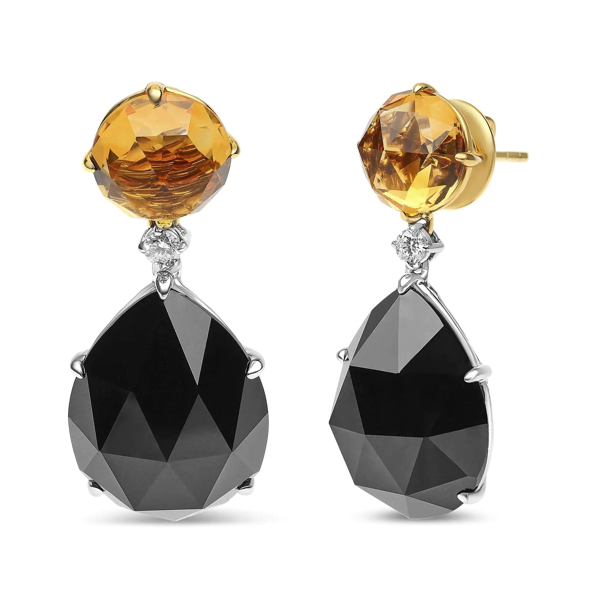 18K White and Yellow Gold 1/5 Cttw Diamond with Round Yellow Citrine and 20x15mm Pear Cut Black Onyx Gemstone Dangle Earring (G-H Color, SI1-SI2 Clarity) WEM Support (www.WEM.support)