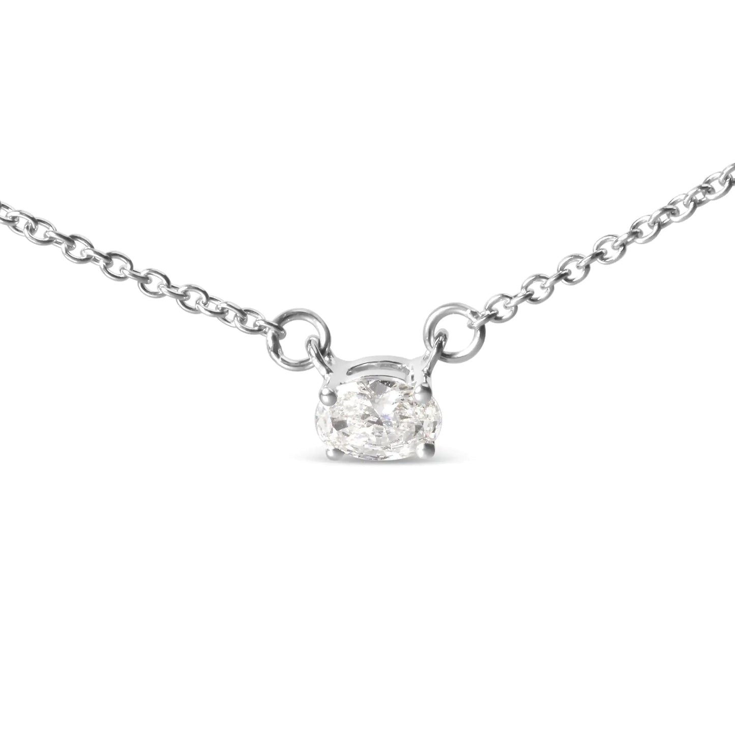 14K White Gold 1/4 Cttw Lab Grown Oval Solitaire Diamond East West 18" Pendant Necklace (G-H Color, VS2-SI1 Clarity) WEM Support (www.WEM.support)