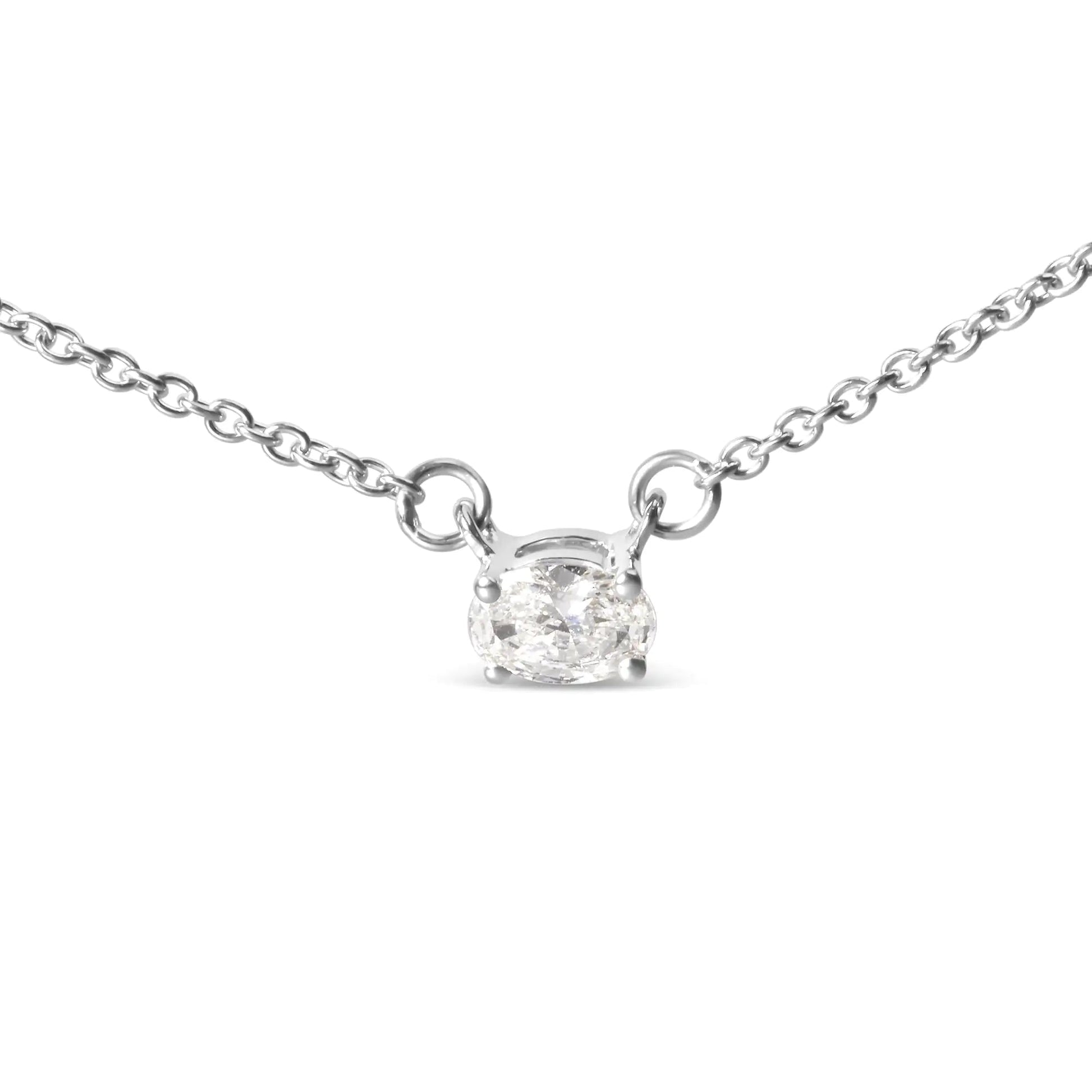 14K White Gold 1/4 Cttw Lab Grown Oval Solitaire Diamond East West 18" Pendant Necklace (G-H Color, VS2-SI1 Clarity) WEM Support (www.WEM.support)