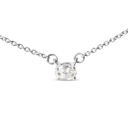 14K White Gold 1/4 Cttw Lab Grown Oval Solitaire Diamond East West 18" Pendant Necklace (G-H Color, VS2-SI1 Clarity) WEM Support (www.WEM.support)