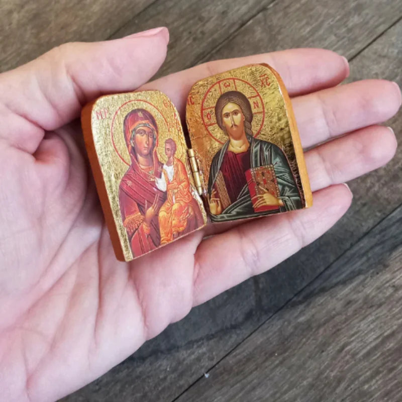 Wooden Christ & Virgin Icon Diptych WEM Support (www.WEM.support)