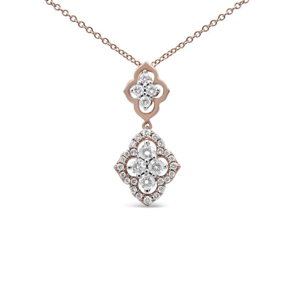 14K Rose Gold 3/4 Cttw Round Diamond Double Quatrefoil Pendant 18" Necklace (H-I Color, I1-I2 Clarity) WEM Support (www.WEM.support)