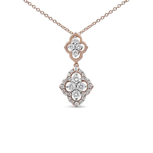 14K Rose Gold 3/4 Cttw Round Diamond Double Quatrefoil Pendant 18" Necklace (H-I Color, I1-I2 Clarity) WEM Support (www.WEM.support)