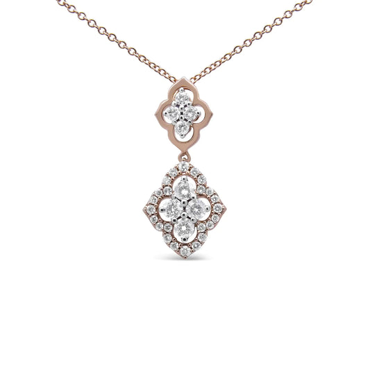 14K Rose Gold 3/4 Cttw Round Diamond Double Quatrefoil Pendant 18" Necklace (H-I Color, I1-I2 Clarity) WEM Support (www.WEM.support)