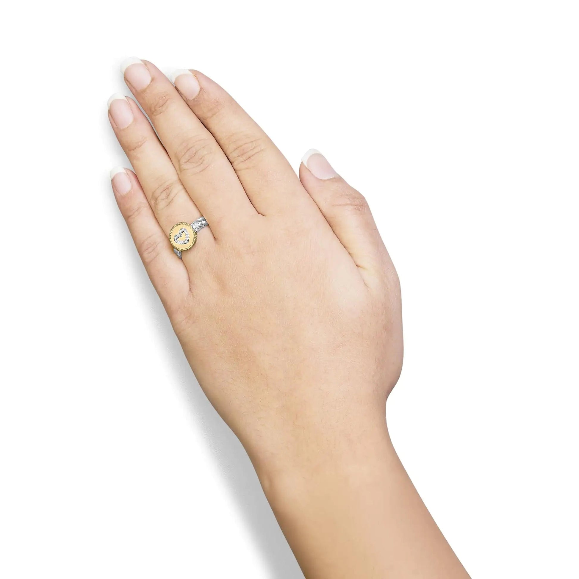 18K Yellow Gold Plated .925 Sterling Silver Diamond Heart Ring with Satin Finish (I-J Color, SI1-SI2 Clarity) WEM Support (www.WEM.support)
