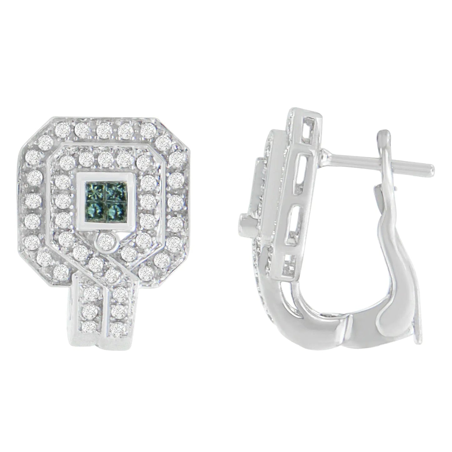 14K White Gold 1ct. TDW Round and Princess-cut Treated Blue Diamond Earrings (H-I,SI1-SI2) WEM Support (www.WEM.support)