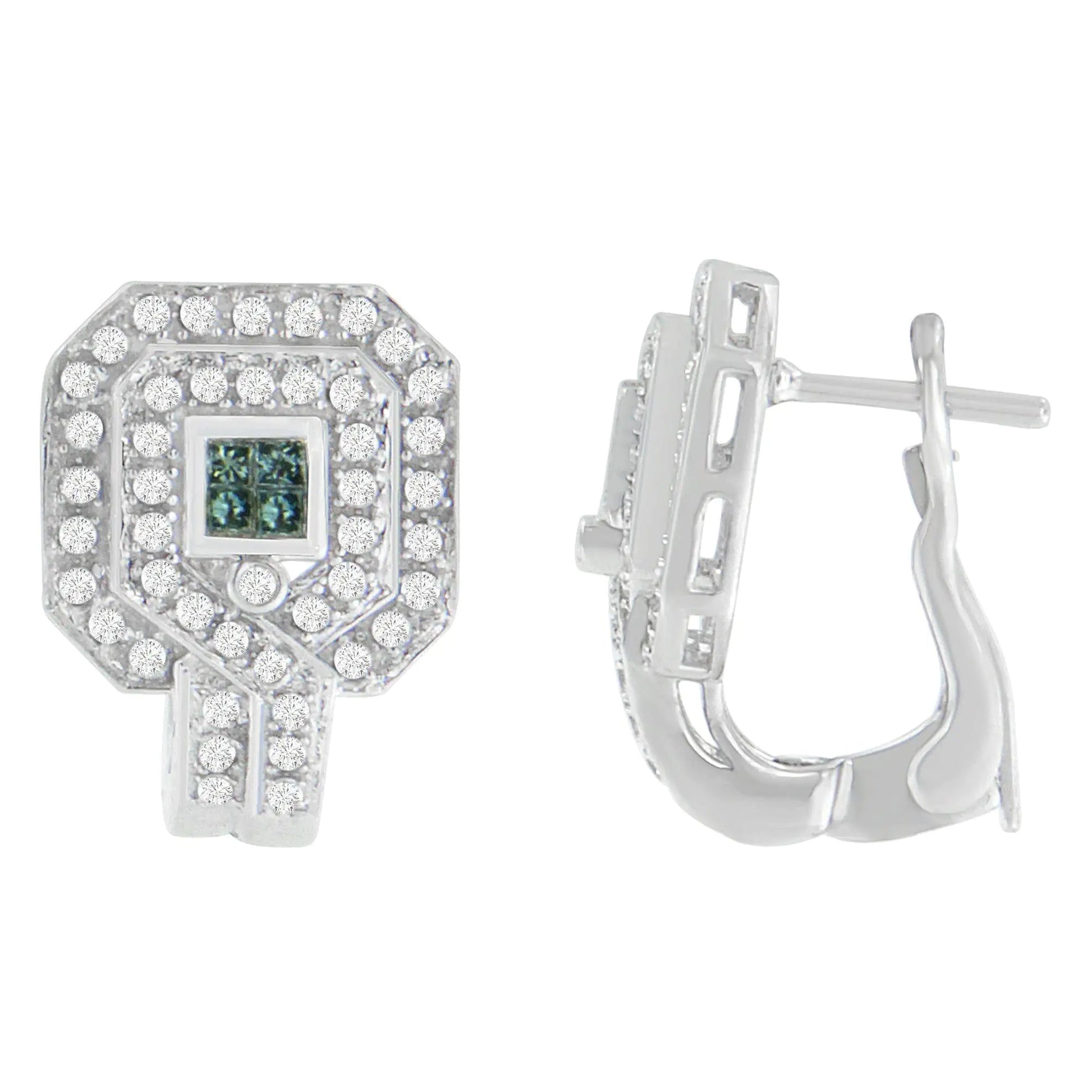 14K White Gold 1ct. TDW Round and Princess-cut Treated Blue Diamond Earrings (H-I,SI1-SI2) WEM Support (www.WEM.support)