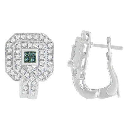 14K White Gold 1ct. TDW Round and Princess-cut Treated Blue Diamond Earrings (H-I,SI1-SI2) WEM Support (www.WEM.support)