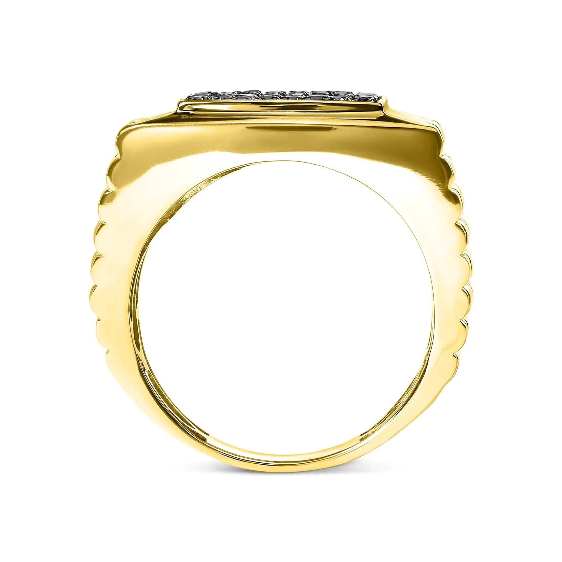 10K Yellow Gold 1 1/4 Cttw Black Diamond Cluster Gent's Band Ring (Treated Black Color, I2-I3 Clarity) WEM Support (www.WEM.support)