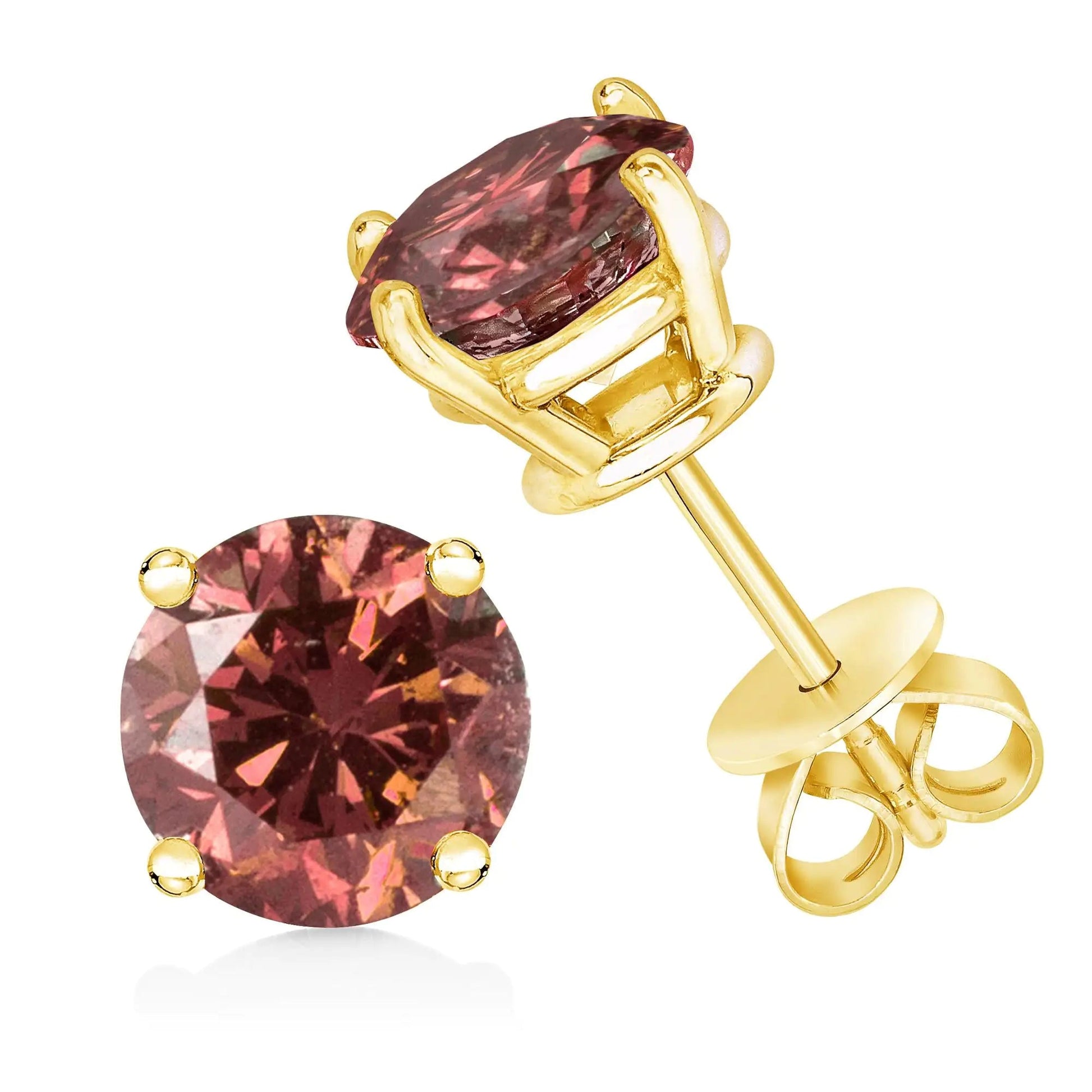 14K Yellow Gold 1/2 Cttw Round Brilliant Cut Lab Grown Pink Diamond 4-Prong Classic Solitaire Earrings (Pink Color, VVS2-VS1 Clarity) WEM Support (www.WEM.support)